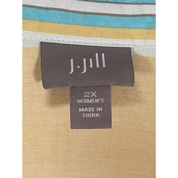 J. Jill Silk Top 2X Button Up Long Sleeve Stripe Classic Nautical Work Classic - Picture 3 of 9